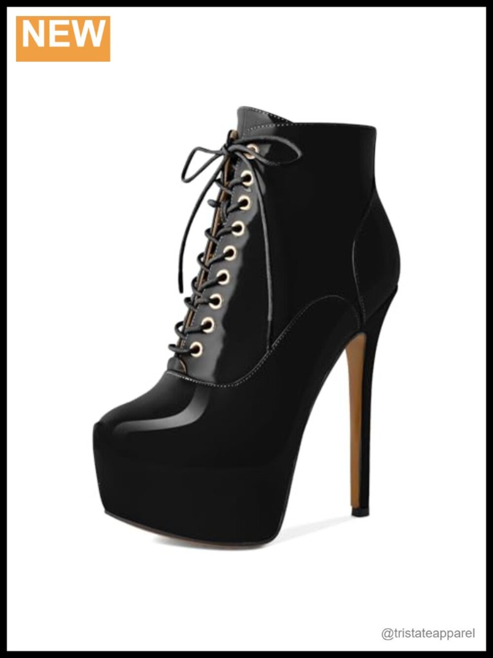 6.3" Stiletto Platform Combat Booties Lace Up Side Zip Patent Leather